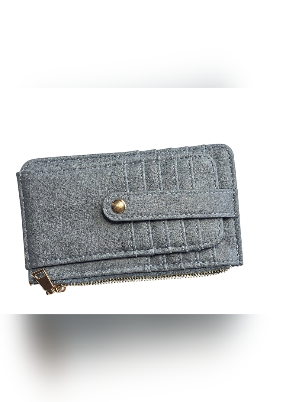 Gray Faux Leather Wallet Bifold Zip Around Coin Pocket Minimalist